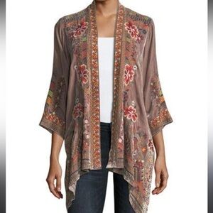 JOHNNY WAS Waleska Draped Embroidered Velvet Cardigan Size Small